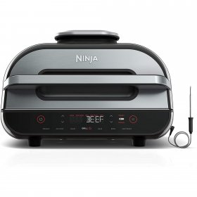 Restored Ninja FG551 Foodi Smart XL 6-in-1 Indoor Grill with 4-Quart Air Fryer Roast Bake Dehydrate Broil and Leave-in Thermometer, Stainless Steel Finish ()