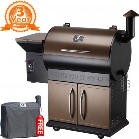 Z GRILLS Wood Pellet Grill & Smoker with Patio Cover, 7 in 1- Grill,700 Cooking Area, Roast, Sear, Bake,Smoke, Braise and BBQ with Electric Digital Controls for Outdoor,Garden