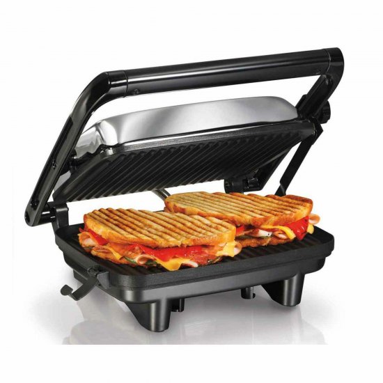 Hamilton Beach 1400-Watt Panini Press Gourmet Sandwich Maker Chrome, Black