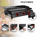 Royal Gourmet PD1303A Portable Tabletop Gas Grill Griddle, 3-Burner Propane Gas Griddle, 24,000 BTU