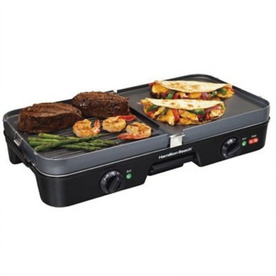 Hamilton Beach (38546) 3 in 1 Electric Smokeless Indoor Grill & Griddle Combo with Removile Plates