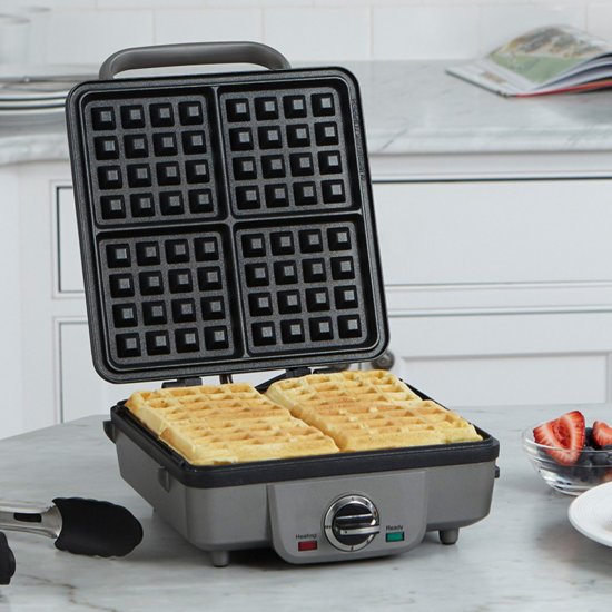 Breakfast Central Belgian Waffle Maker with Pancake Plates, Brushed Stainless WAF-300