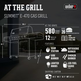 Weber Summit E-470 4-Burner Propane Gas Grill in Black with Built-In Thermometer and Rotisserie
