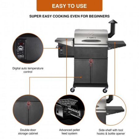 Z GRILLS ZPG-600D3E 573 sq. in. Wood Pellet Grill and Smoker 8-in-1 BBQ Stainless Steel