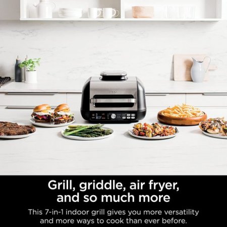 Restored Ninja IG651 Foodi Smart XL Pro 7in1 Indoor Grill/Griddle Combo, with Griddle, Air Fry, Dehydrate & More, Pro Power Grate, Flat Top Griddle, Crisper, Smart Thermometer, Black ()