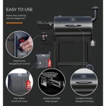 Z Grills 700 sq in Wood Pellet Barbecue Grill and Smoker w/ Wireless Meat Probe Thermometer,Family size Outdoor Cooking 8 in 1 Smart BBQ Grill