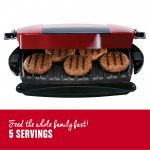 George Foreman 5-Serving Removable Plate Electric Indoor Grill and Panini Press, Red, GRP0004R