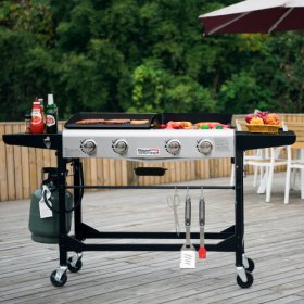 Royal Gourmet 4-Burner GD401 Portable Flat Top Gas Grill and Griddle Combo with Folding Legs