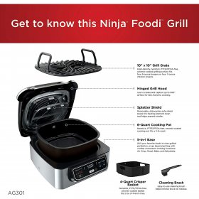 Ninja AG301 Foodi 5-in-1 Indoor Grill with 4-Quart Air Fryer