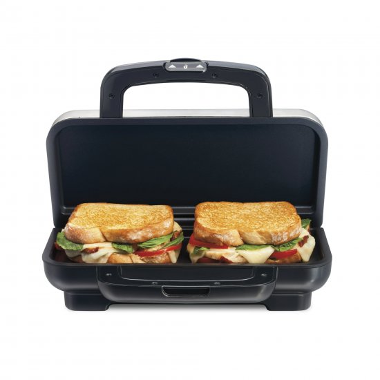 Proctor Silex Deluxe Sandwich Maker, Nonstick Plates, 700 Watts, Stainless Steel and Black, 25415PS