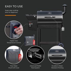 Z Grills Wood Pellet Grill & Smoker with Patio Cover, 7 in 1- Grill,700 Cooking Area, Roast, Sear, Bake,Smoke, Braise and BBQ with Electric Digital Controls for Outdoor