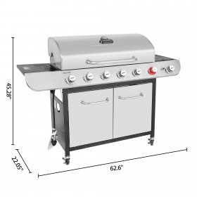 Royal Gourmet SG6002 Classic 6-Burner 71000-BTU LP Gas Grill with Sear Burner and Side Burner, Stainless Steel