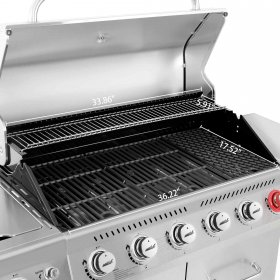 Royal Gourmet GA6402S Stainless Steel Gas Grill, Premier 6-Burner BBQ Grill with Sear Burner and Side Burner, 74,000 BTU, Cabinet Style, Outdoor Party Grill, Silver