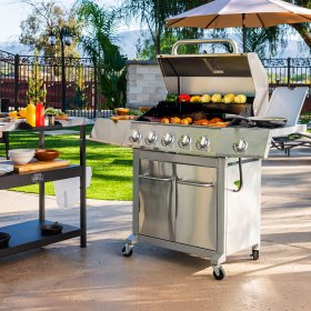 Expert Grill 5 Burner Propane Gas Grill with Side Burner, 62,000 BTUs, 651 Sq. In. Total Cooking Area, Stainless Steel